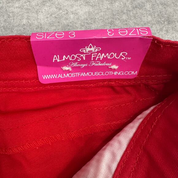 Almost Famous Coated Skinny Jeans Sz 3 Red Low-Rise Stretch Sheen Y2K Glam Denim - Picture 5 of 12